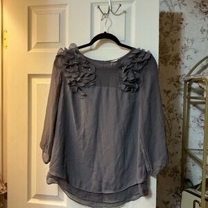 ECI Gray Blouse with Ruffle Details